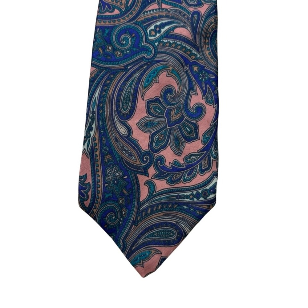 Huntington Mens Silk Tie Pink Blue Paisley Real Ancient Madder Necktie 59x3.75